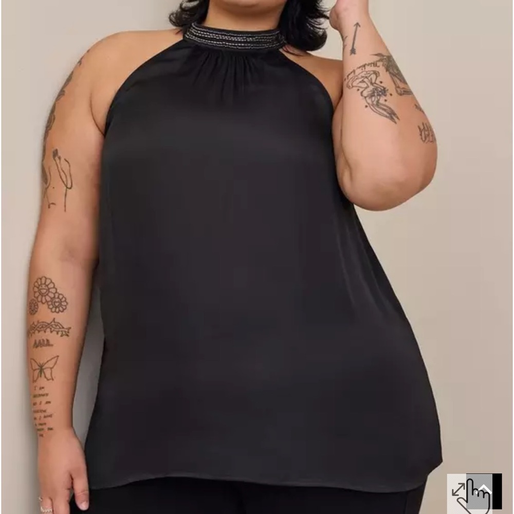 Elegant Black Satin Beaded Halter Top